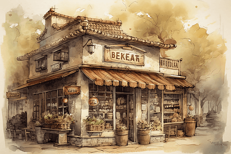 街角的面包店插图图片