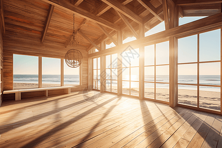 海边阳光木屋图片