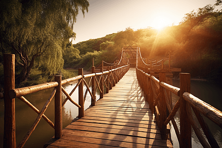 阳光下的小桥流水图片