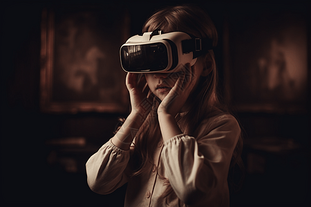 探索虚拟现实世界的小女孩图片