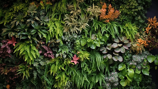 开满植物花卉的墙壁背景图片