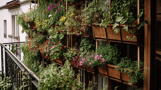 阳台上种植的鲜花背景图片