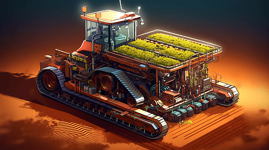 机械耕种科技农业场景插画