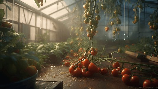 番茄种植温室里的番茄设计图片