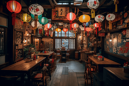 手绘日式灯笼彩色居酒屋背景