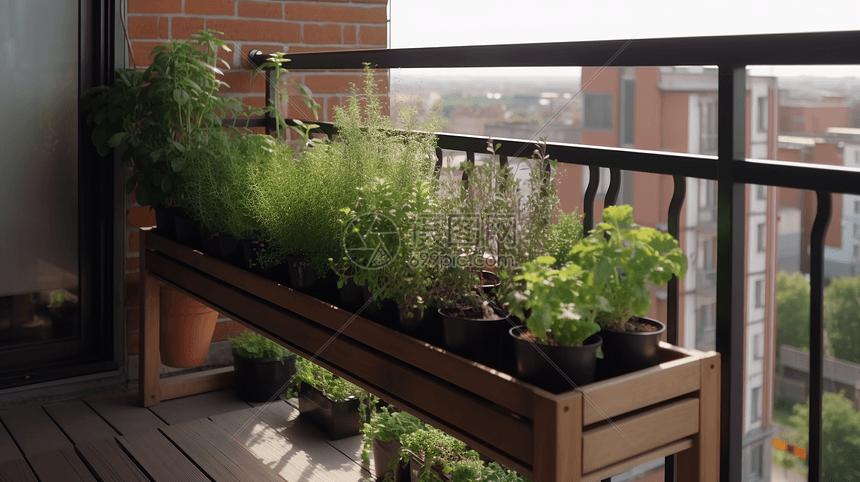 阳台上的绿色植物图片