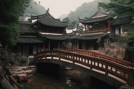 中国村庄的桥梁建筑图片