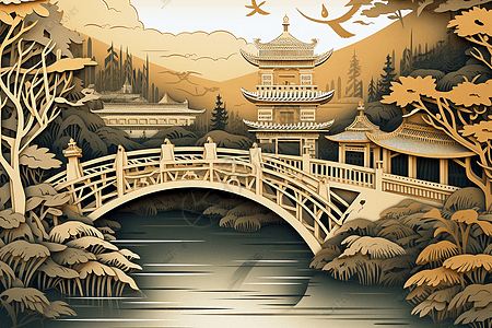 古老木桥剪纸图片