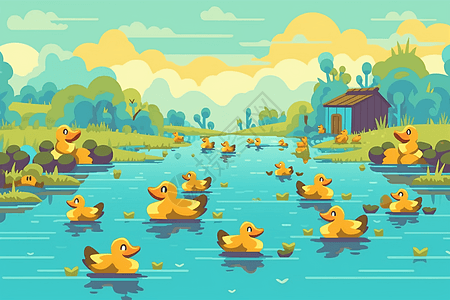 池塘里的鸭子图片