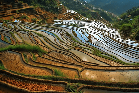 春天梯田风光背景图片