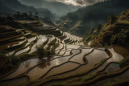 美丽的梯田背景图片