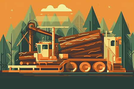 大型木材运输插画图片