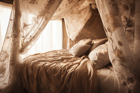 亚麻床篷的卧室图片