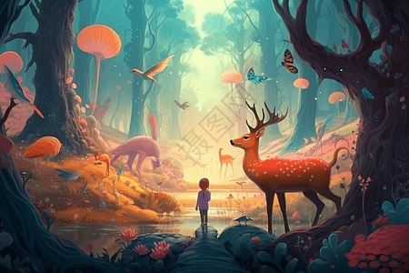 梦幻中的通话森林背景图片