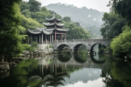 中式建筑的桥梁图片