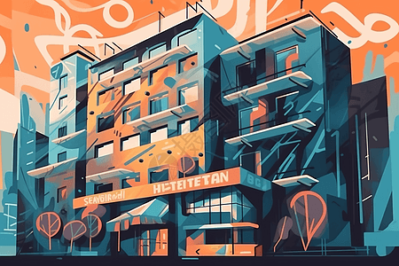 涂鸦的城市酒店背景图片