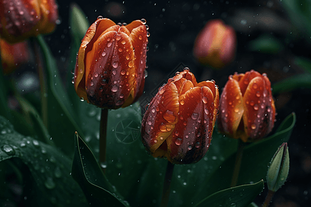 雨中的郁金香花园图片