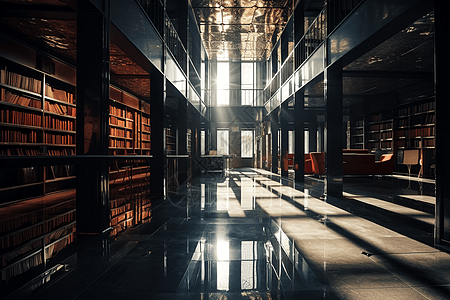 图书馆反光的地砖图片