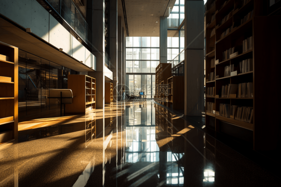 图书馆反光的地板图片