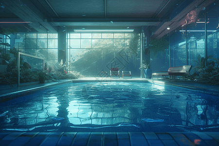 蓝色游泳池图片