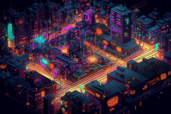 霓虹灯下的城市街道图片