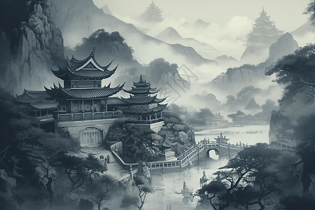 复古中国风水墨画背景图片