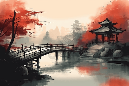 木桥秋季插图图片