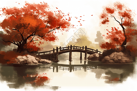中国风小桥的插画图片
