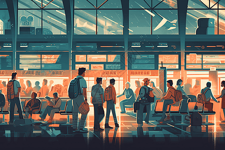 繁华机场航站楼的插图图片