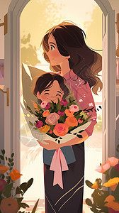 温馨母女母亲节海报平面插画图片
