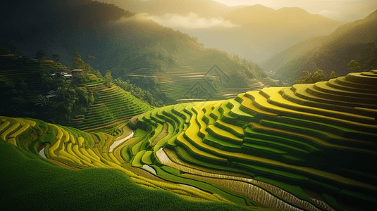 丰收梯田水稻梯田背景