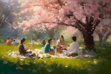 春季野餐插画背景图片