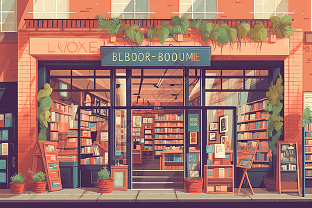 多彩的书店平面插图图片