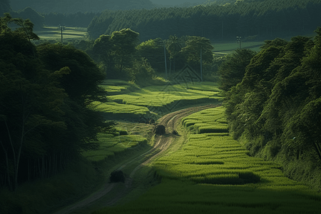 中国风立夏美丽的乡村风景背景