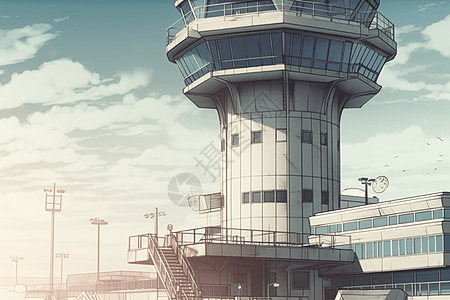 机场控制塔插画背景图片