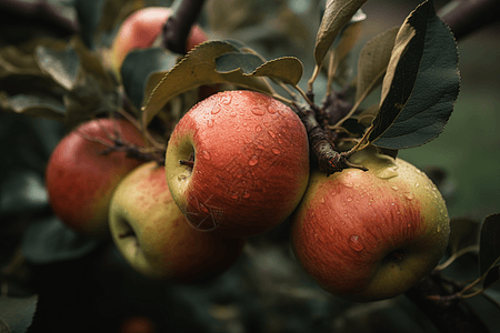 红富士苹果树新鲜的苹果的特写镜头背景