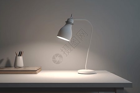白色书桌书桌上的台灯设计图片