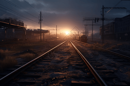 黄昏下的铁路图片