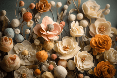 毛毡彩色花朵工艺品背景图片