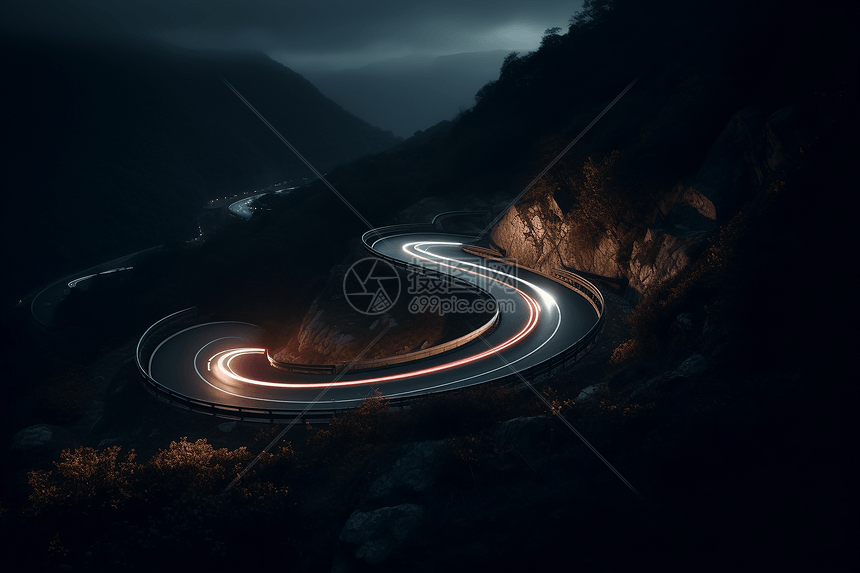夜间山路飙车图片