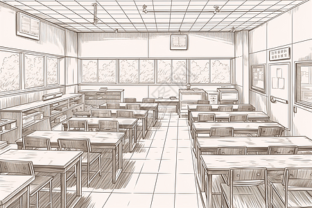 漫画风教室书桌背景图片