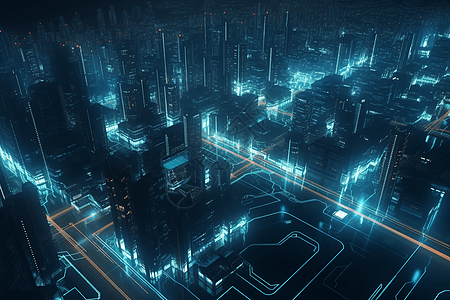 蓝色科技感发光线条城市图片