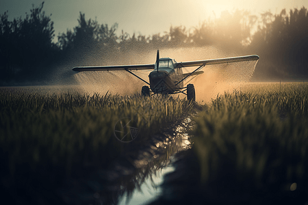 无人机在农作物上喷洒农药背景图片