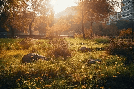 阳光下的公园草地图片
