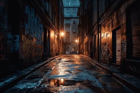 阴暗潮湿的城市角落背景图片