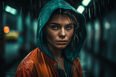 城市雨中孤独的女人图片