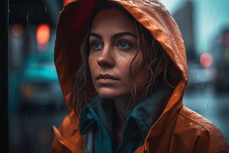 孤独雨景雨中忧郁的女人背景