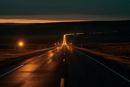 道路上的暖黄灯光图片