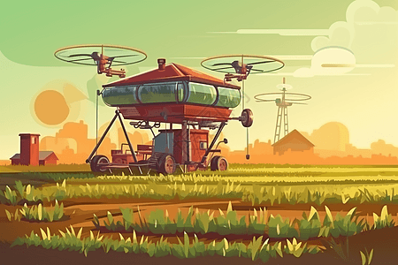 无人机灌溉农业平面插画图片