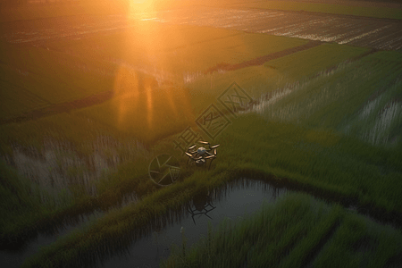 无人机浇灌稻田图片
